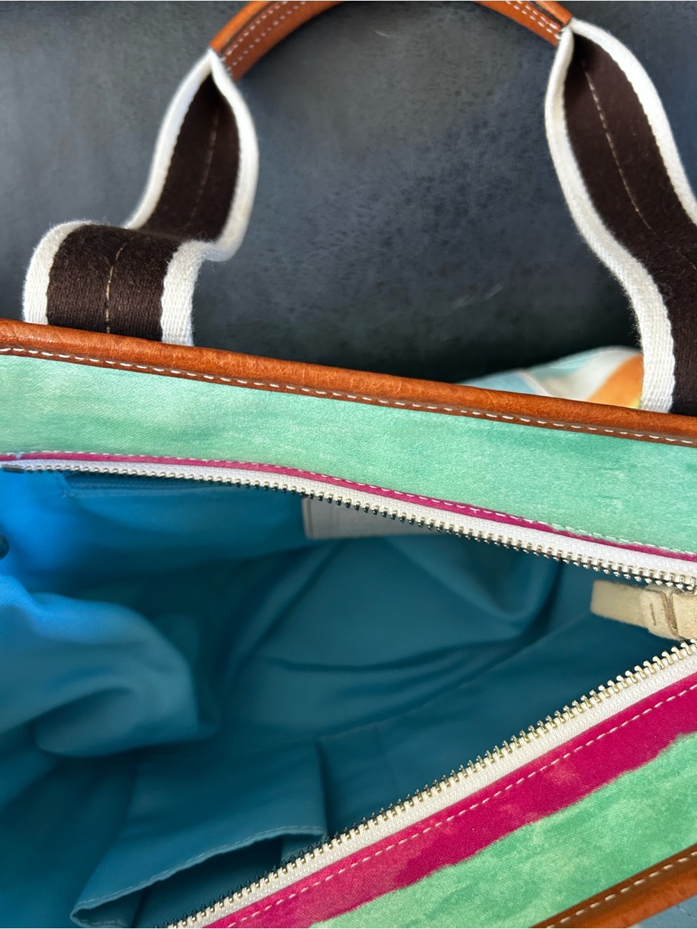 Coach Hampton Stipe Watercolor Canvas Tote in Pastel Rainbow Style 10067 - Picture 7 of 7